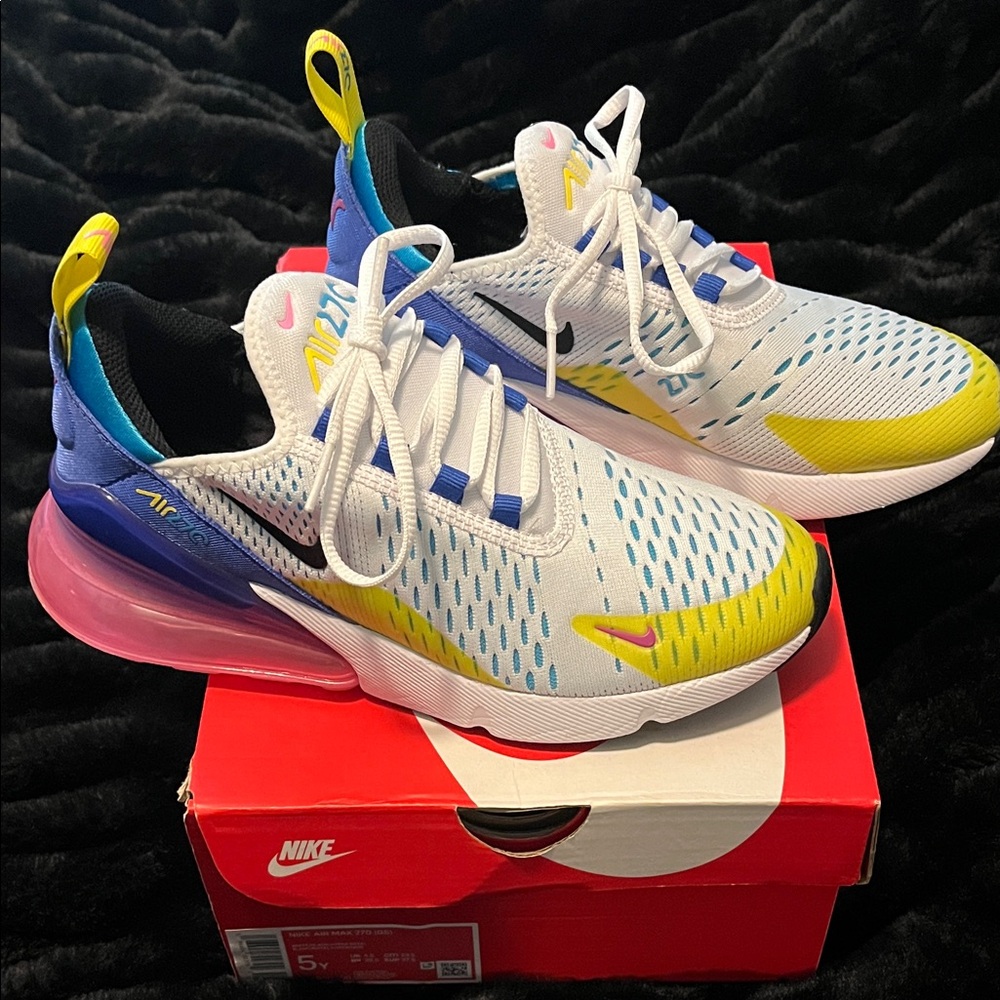 Youth size 5 Nike 270 white/black/hyper royal shoes